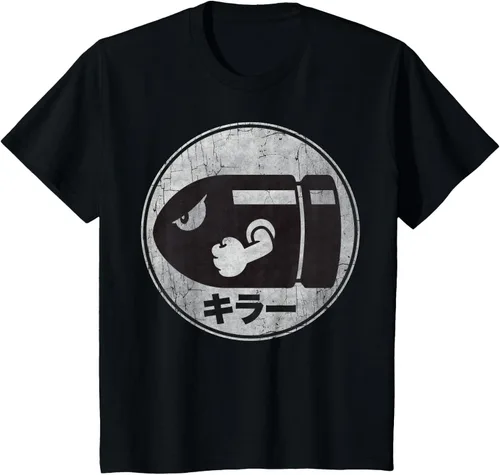 Vista 36 de Super Mario Camiseta con logotipo de Bullet Bill Distressed en Kanji