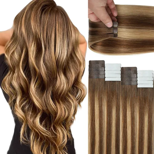 Vista 26 de Lacer Extensiones de cabello humano adhesivas de 12 pulgadas, cinta adhesiva de doble cara para extensiones de cabello de trama cutánea, 20