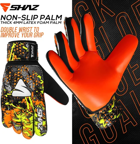 Vista 2 de Shaz Guantes de portero de fútbol para niños y jóvenes, guantes de portero de fútbol antideslizantes de 0.157 in, palma de látex con agarre fuerte