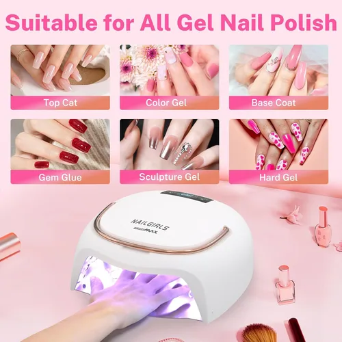 Vista 8 de NAILGIRLS Lámpara de uñas LED UV de 80 W, pantalla LCD con sensor automático, luz UV para uñas de gel con 4 temporizadores de curación flash