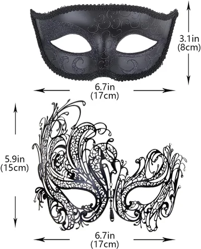 Vista 2 de IETANG Juego de máscaras venecianas de Mardi Gras para parejas con collar y pajarita