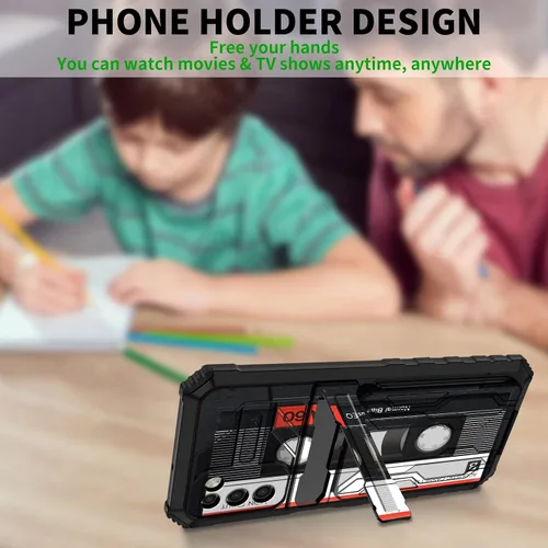 Vista 5 de Funda protectora de TPU suave para Samsung Galaxy A03S con soporte para tarjeta de crédito y soporte de doble capa de policarbonato duro de TPU
