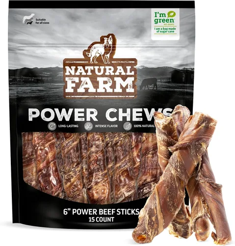Vista 12 de Natural Farm Power Bully Sticks - Masticables para perros (4 pulgadas, 16 onzas), masticables 2 en 1: mejilla de res premium envuelta en pene