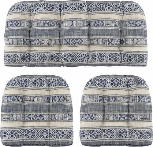 Vista 40 de RSH DECOR: Sunbrella - Juego de 3 cojines de mimbre copetudos 41 x 19 pulgadas y 19 x 19 pulgadas Fabricado con tela de rendimiento Sunbrella