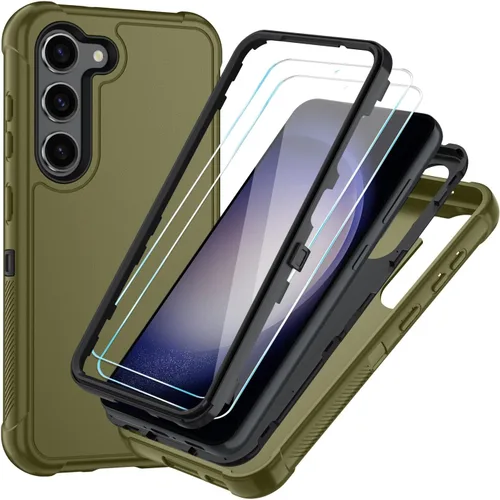 Vista 43 de SunStory Funda 3 en 1 para Samsung Galaxy S22 con protector de pantalla Verde Armada (ArmyGreen)