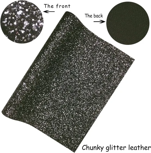 Vista 4 de Rollo de tela negra brillante con purpurina gruesa plateada, 12 x 52 pulgadas, color mixto brillante, invierno, Halloween, piel sintética