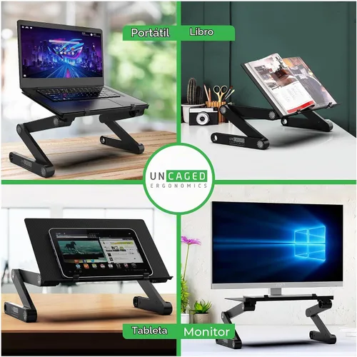 Vista 6 de Uncaged Ergonomics WorkEZ - Pie de aluminio profesional para enfriar computadora portátil con altura y ángulo adaptables / Escritorio