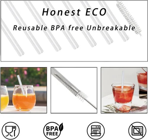 Vista 2 de Pajitas de plástico resistentes, palitos cortos para revolver, pajitas reutilizables para beber con 2 limpiadores de pajitas para vasos