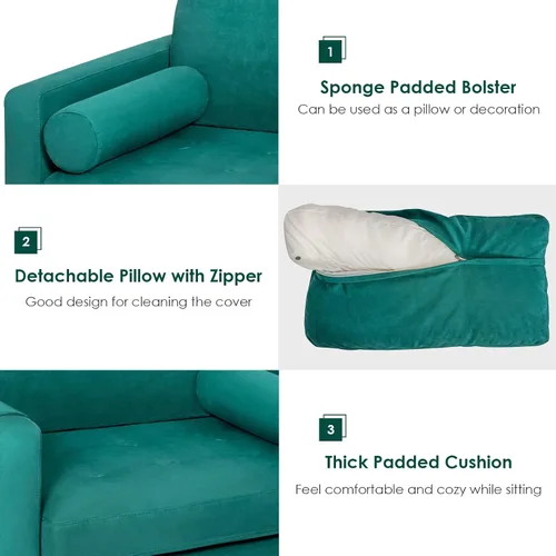 Vista 5 de KOMFOTT Sofá individual con refuerzo, moderna silla decorativa con reposabrazos, soporte para revistas, asiento de gran tamaño, cojín cómodo, sillón