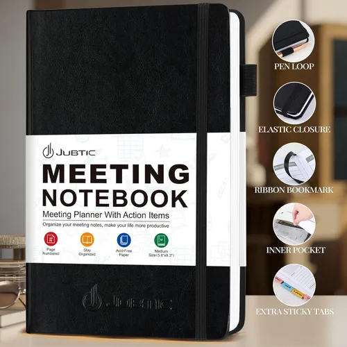 Vista 2 de JUBTIC Cuaderno de reuniones para el trabajo con artículos de acción, planificador de proyectos para oficina y negocios, toma de notas, suministros