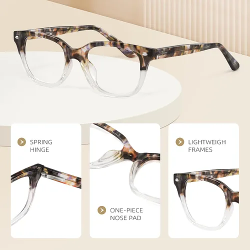 Vista 3 de Square Reading Glasses for Women - Blue Light Blocking Readers - Amber Mist