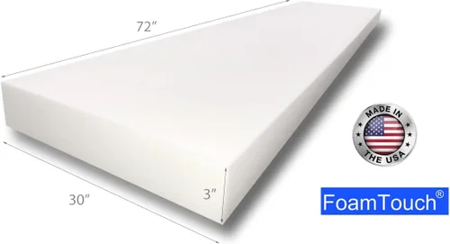 Vista 2 de FoamTouch Cojín de espuma para tapicería de alta densidad, 3 pulgadas de alto x 30 pulgadas de ancho x 72 pulgadas de largo, fabricado en Estados
