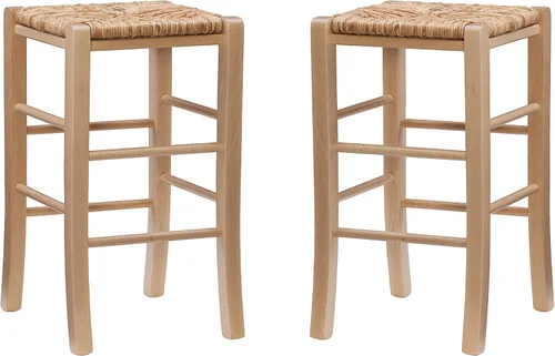 Vista 19 de Linon Asiento de hierba marina tejida natural, juego de 2 taburetes Augustus sin espalda, altura de barra