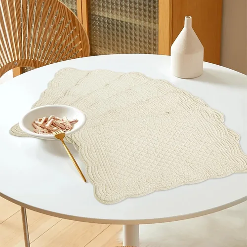 Vista 5 de HOMBYS Juego de 4 manteles individuales acolchados rectangulares lavables para mesa de cocina, 100% tela de algodón, manteles individuales Lino