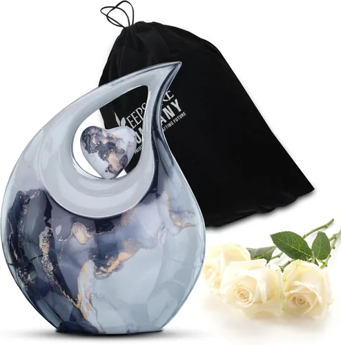 Vista 15 de Gran urna de lágrima negra con corazón plateado para cenizas humanas masculinas - Urnas para hombres y mujeres adultos - Urnas de cremación