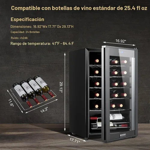 Vista 5 de BODEGACOOLER Mini Refrigerador de 24 Botellas para Dormitorio, Refrigerador de Vino con Compresor para Hogar y Cocina, Enfriador de Vino con Control