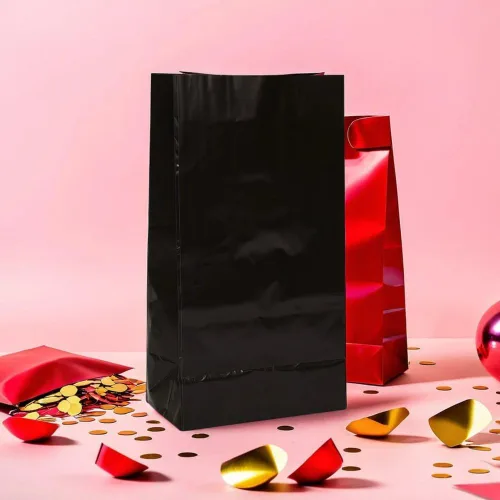 Vista 4 de Bolsas de papel brillante para regalos, 12 unidades, 12 unidades, Negro