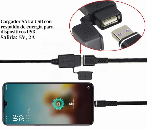 Vista 5 de 18AWG a USB Cable con conector de alimentación de puerto USB impermeable SAE a 2.1A - 3.2 pies/1M, a prueba de polvo, 12-24V a 5V 2A adaptador