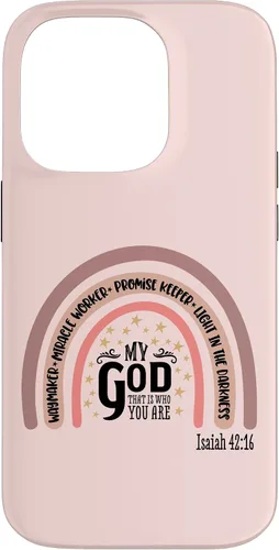 Vista 17 de Funda motivacional para iPhone 13 Pro Max Waymaker Boho Rainbow con versículo bíblico