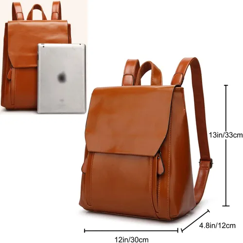 Vista 4 de Dayfine Mochilas vintage para mujer, mochila de cuero de cera de aceite, bolso de mano, bolso de hombro, bolsas casuales para universidad, Marrón