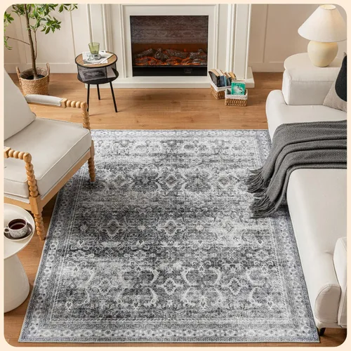 Vista 101 de Istana Alfombra larga antideslizante de 2.5 x 8 para el hogar, para pasillo y cocina, lavable, sedosa y suave al tacto, elegante, color azul y marfil