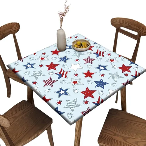 Vista 33 de Mantel redondo ajustable con borde elástico floral azul, mantel con borde elástico de estilo floral pastoral, almohadilla de mesa de poliéster