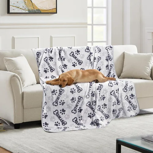 Vista 12 de Manta Suave para Perros para Perros Grandes - Manta Mullida para Mascotas para Gatos y Cachorros, Manta Reversible con Diseño de Huellas de Pata gris
