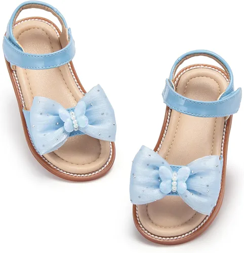 Vista 32 de Sandalias de verano para niñas con puntera abierta, sandalias planas de princesa con suela cómoda D742 Oro