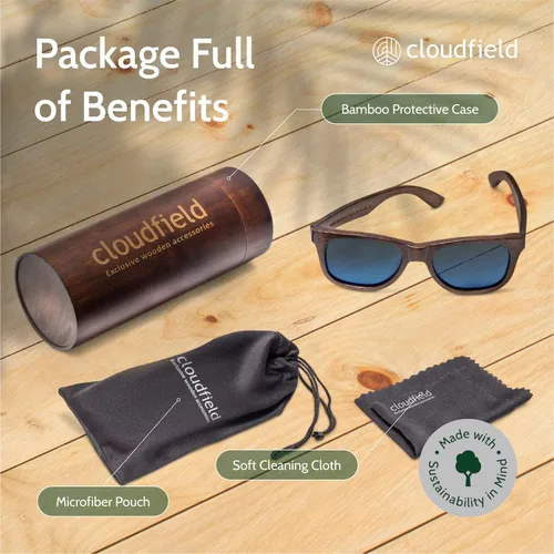 Vista 7 de Cloudfield Wood Frame Sunglasses for Men and Women with 9-Layer Polarized Lenses and Double Layer of UV Blocking Coating