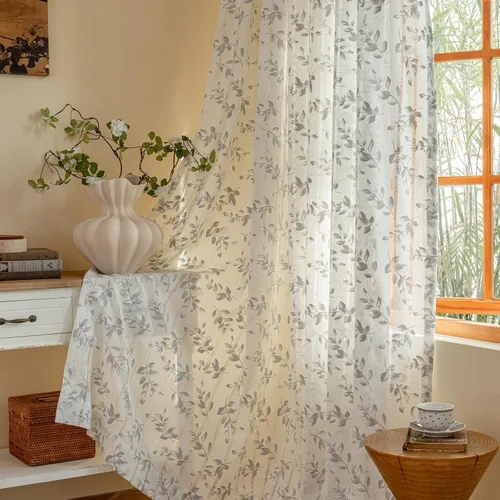 Vista 32 de BHUSB Cortinas rústicas para sala de estar de 63 pulgadas de largo, cortinas de ventana de lino y algodón con estampado floral bohemio, cortinas