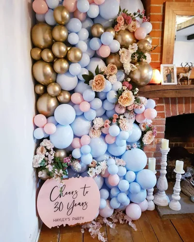 Vista 5 de Globos de fiesta azul pastel de 12 pulgadas, 50 globos de feliz cumpleaños para baby shower Idea para revelación de género, aniversario, boda