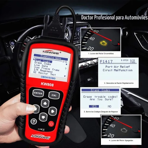 Vista 3 de KONNWEI KW808 Auto OBDII Lector de Códigos con Pantalla Grande de 2.8" OBD2 Escáner con Funciones Completas de Herramienta de Escaneo Diagnóstico