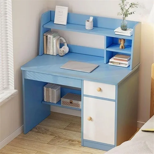 Vista 12 de Mesa rectangular de almacenamiento para niños con cajón, estantería moderna, estantes para mesa de trabajo, mesa de PC, escritorio de esquina