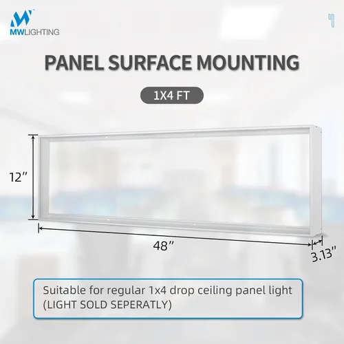 Vista 2 de Kit de montaje en superficie de 1 x 4 para panel plano LED, marco de techo de aluminio para 12 x 48 x 3.13 pulgadas, bueno para panel iluminado