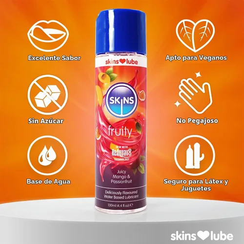 Vista 6 de Skins Lubricante con sabor a mango y maracuyá con tecnología ReAquav8 – Lubricante a base de agua con sabor a mango y maracuyá – 4 onzas
