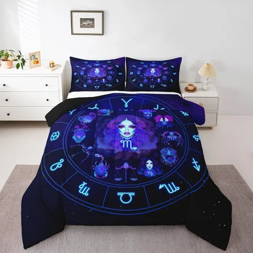 Vista 3 de Erosebridal Virgo - Juego de edredón de tamaño individual con 12 constelaciones, para niños, niñas, niños, niñas, niños, juego de edredón de galaxia