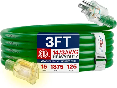 Vista 99 de Cable de extensión de 3 pies para exteriores/interiores, calibre 10/3, ultra resistente, SJTW, resistente al agua, certificación ETL, cable