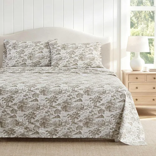 Vista 5 de Martha Stewart - Juego de sábanas tamaño individual con sábana bajera y funda de almohada, ropa de cama de percal de algodón con una sensación