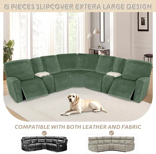 Vista 427 de Arfntevss Fundas de sofá seccional reclinable de terciopelo, Funda de sofá seccional de esquina para sofá reclinable, Funda elástica suave