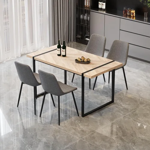 Vista 38 de Juego de mesa de comedor moderno para 4, juego de mesa y sillas de cocina de madera, juego de mesa de comedor de 5 piezas con 1 mesa de MDF y 4