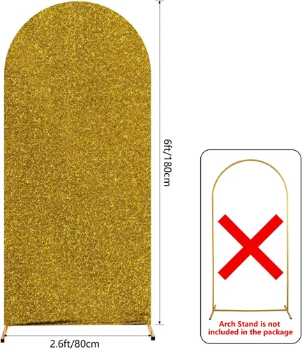 Vista 2 de AIBIIN Cubierta de arco de elastano dorado brillante de 6 pies, cubierta de arco de boda dorado champán de 2 lados metálico brillante para arco