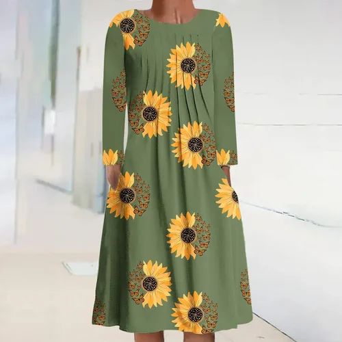 Vista 2 de Vestido de manga larga con cuello en V para mujer, con estampado a rayas, con botones, holgado, con bolsillos