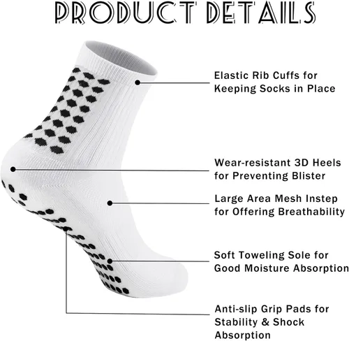 Vista 5 de Elfcool Calcetines de fútbol con agarre, 4/6 pares de almohadillas antideslizantes de agarre atlético calcetines de fútbol para hombres y mujeres