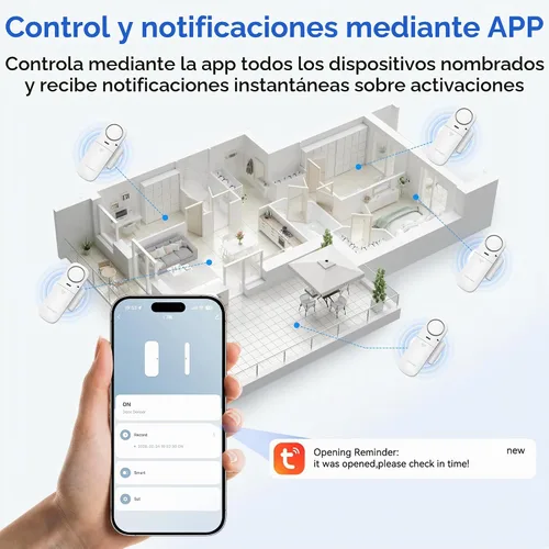 Vista 2 de TECKNET Alarmas de puerta cuando se abre, alarma con sensor de puerta inteligente WiFi de 2.4 G y timbre, alertas de aplicación, alarmas de puerta
