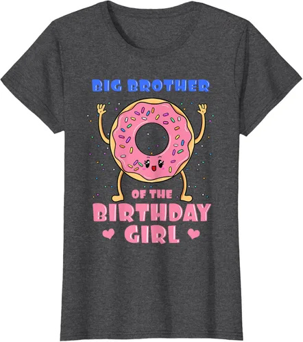 Vista 6 de Big Brother Of The Birthday Girl Donut Bday Party Bro Sib Camiseta, Negro, S