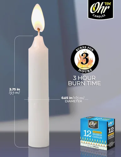 Vista 3 de OHR CANDLES Velas Shabbos - 3 horas de tiempo de combustión - Paquete de 12