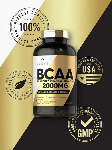 Vista 5 de Carlyle BCAA Cápsulas 2000 mg 400 píldoras en polvo Mezcla de suplemento de aminoácidos para mujeres y hombres con L-isoleucina