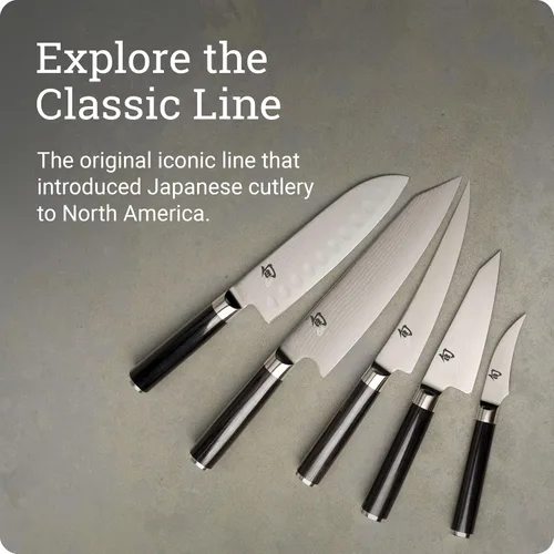 Vista 5 de Shun Cuchillo Santoku clásico de 5 1/2" Cuchillo multiusos japonés hecho a mano, núcleo VG-MAX, revestimiento de acero inoxidable de Damasco