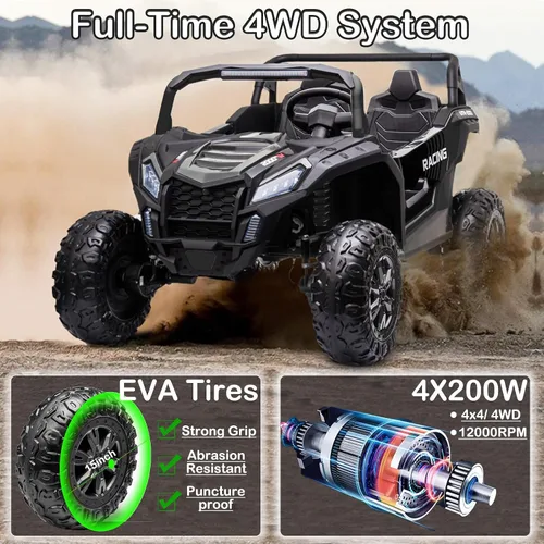 Vista 3 de NEWQIDA Juguetes de paseo XXXL de 24 V para niños grandes, UTV de 2 plazas con control remoto, 4WD todoterreno lado a lado, máximo 220 libras