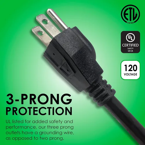 Vista 3 de Regleta de protección contra sobretensiones de 6 salidas con cable de extensión de 25 pies de largo, negro, certificación ETL/estándar UL